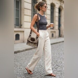 Paristyle Vintage Brown Leather And Canvas Bag